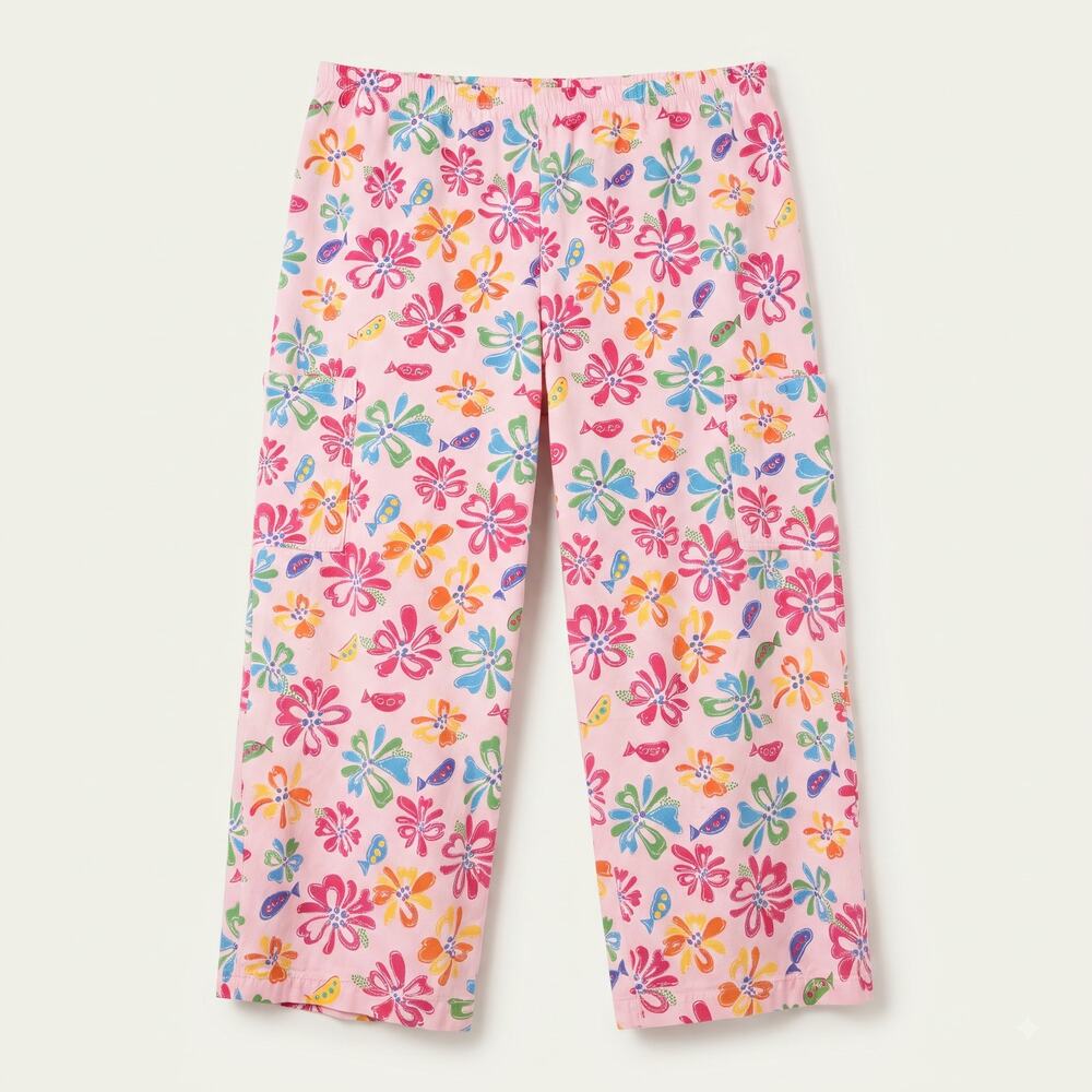 Fresh Produce Womens L Coastal Resortwear Boho Tropical Floral Cargo Capris